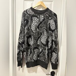 Men's Black and Gray Knit Pattern Sweater Mens XL pullover Crewneck